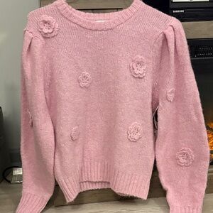 #157 CeCe Pink Textured Floral Sweater women M NWT see pic